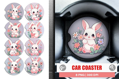 Car Coaster Cute Bunny Illustration Sublimation artnoy 