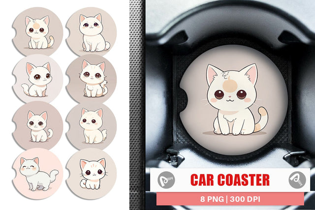 Car Coaster Cute Cartoon Cat Sublimation artnoy 
