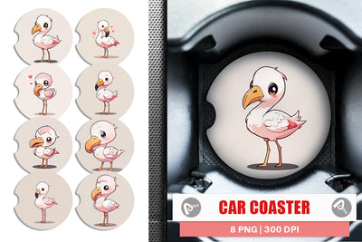 Car Coaster Cute Cartoon Flamingo Sublimation artnoy 