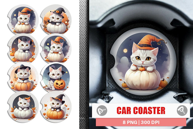 Car Coaster Cute Cat Halloween Sublimation artnoy 