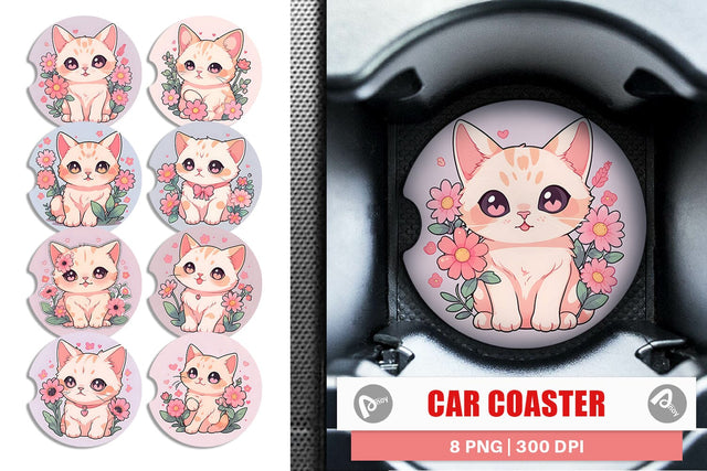 Car Coaster Cute Cat Illustration Sublimation artnoy 