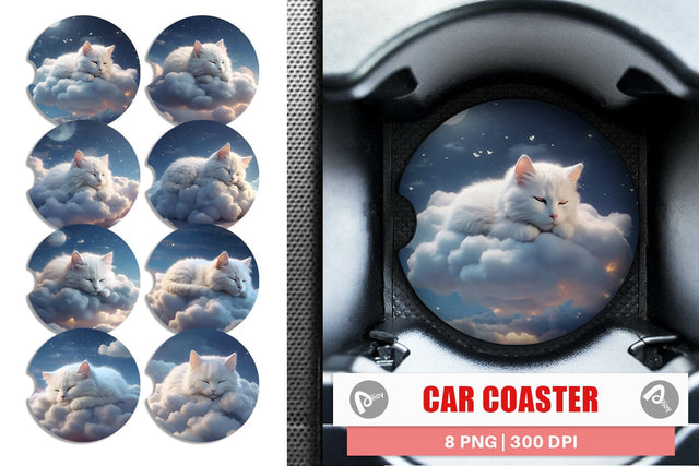 Car Coaster Cute Cat Sleeping Sublimation artnoy 