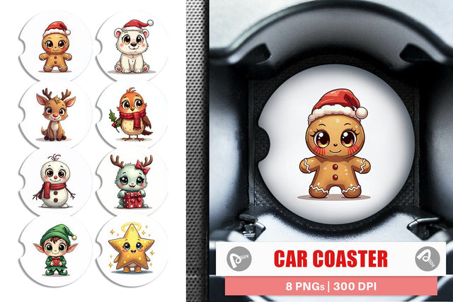 Car Coaster Cute Christmas Creatures Sublimation artnoy 