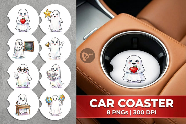 Car Coaster Cute Classroom Teacher Ghost Sublimation artnoy 