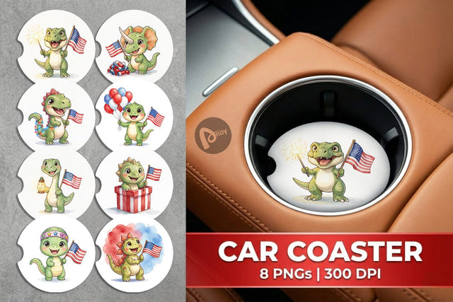 Car Coaster Cute Firework Sparkler Dino Watercolor Sublimation artnoy 