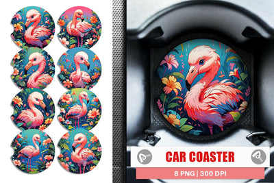 Car Coaster Cute Flamingo Sublimation artnoy 