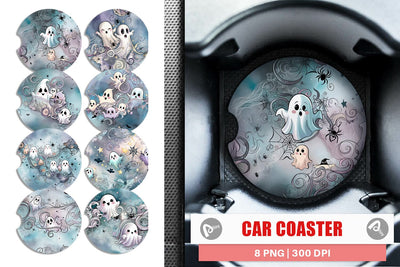 Car Coaster Cute Ghost Pattern Sublimation artnoy 