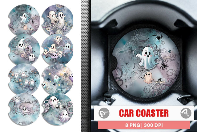 Car Coaster Cute Ghost Pattern Sublimation artnoy 