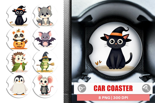 Car Coaster Cute Halloween Animals Sublimation artnoy 