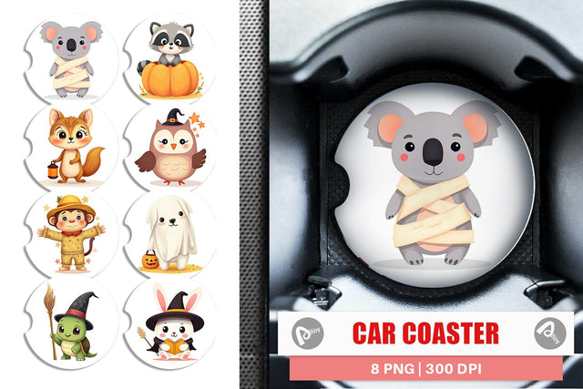 Car Coaster Cute Halloween Animals Sublimation artnoy 