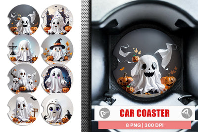 Car Coaster Cute Halloween Ghost Sublimation artnoy 