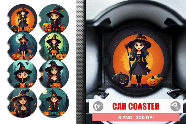 Car Coaster Cute Halloween Witch Sublimation artnoy 