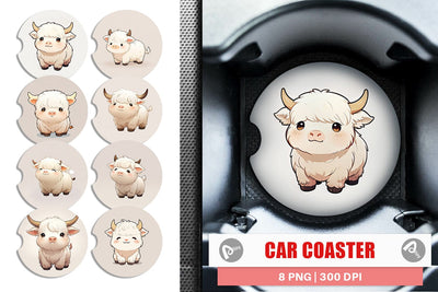 Car Coaster Cute Highland Cow Sublimation artnoy 
