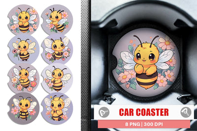 Car Coaster Cute Honey Bee Sublimation artnoy 
