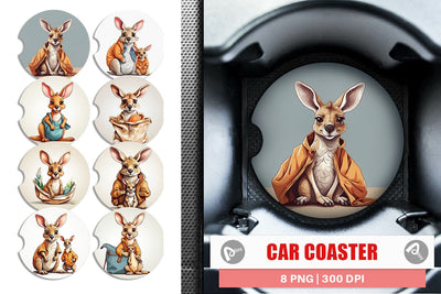 Car Coaster Cute Kangaroo Sublimation artnoy 