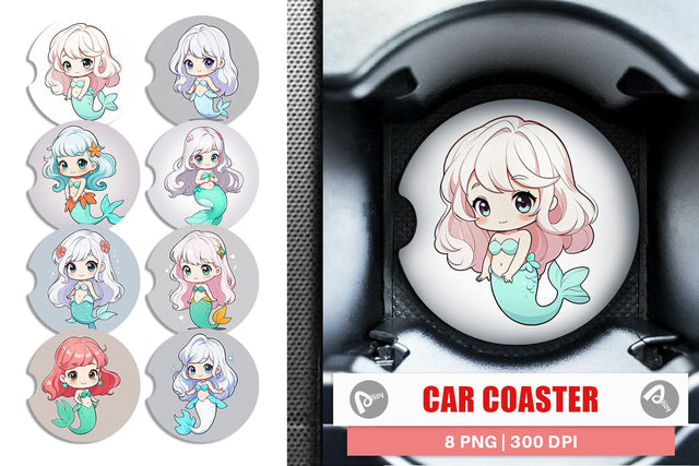 Car Coaster Cute Little Mermaid Sublimation artnoy 