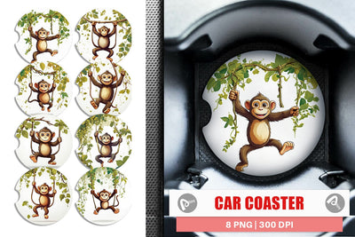 Car Coaster Cute Monkey Sublimation artnoy 