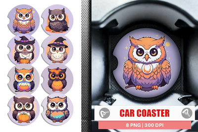 Car Coaster Cute Owl Illustration Sublimation artnoy 