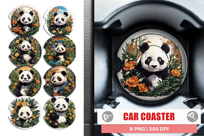 Car Coaster Cute Panda Sublimation artnoy 