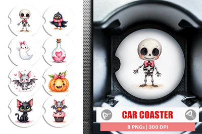 Car Coaster Cute Pink Halloween Sublimation artnoy 