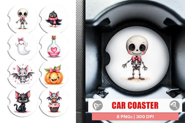 Car Coaster Cute Pink Halloween Sublimation artnoy 