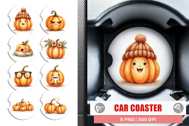 Car Coaster Cute Pumpkin Faces Sublimation artnoy 