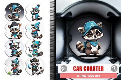 Car Coaster Cute Raccoon Sublimation artnoy 