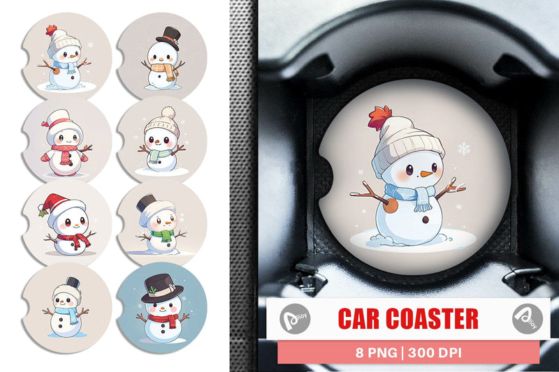 Car Coaster Cute Snowman Sublimation artnoy 