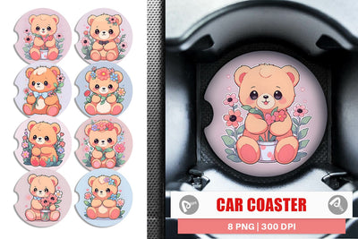 Car Coaster Cute Teddy Bear Sublimation artnoy 