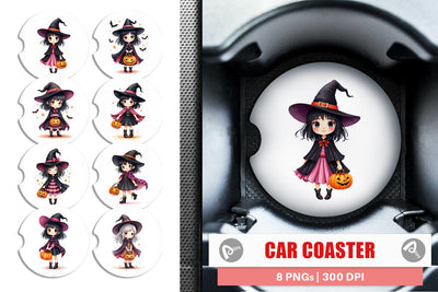 Car Coaster Cute Witch Girl Sublimation artnoy 