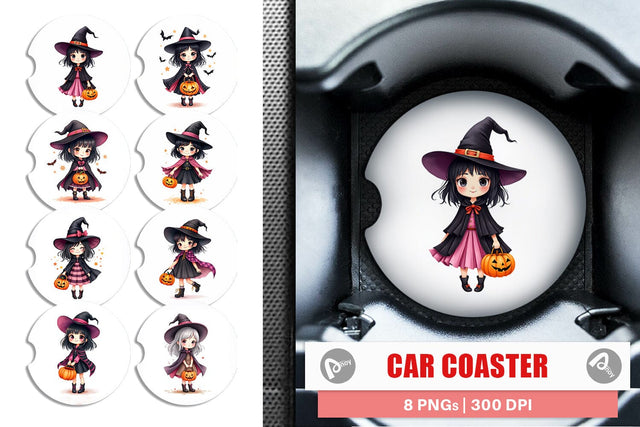 Car Coaster Cute Witch Girl Sublimation artnoy 