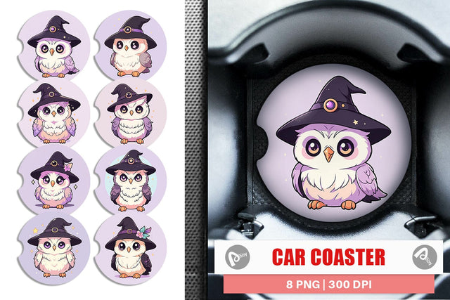 Car Coaster Cute Witchy Owl Halloween Sublimation artnoy 