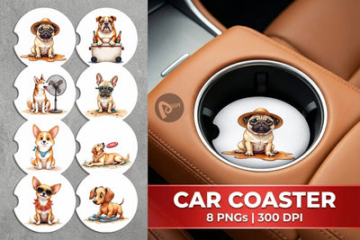 Car Coaster Cynical Canines Hot Summer Watercolor Pack Sublimation artnoy 