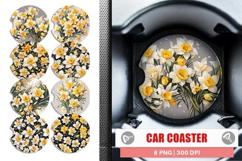 Car Coaster Daffodil Pattern Sublimation artnoy 