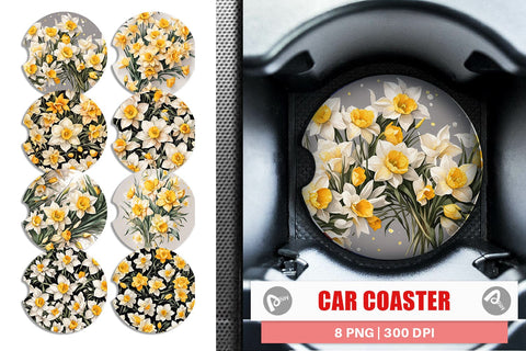 Car Coaster Daffodil Pattern Sublimation artnoy 