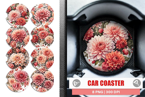Car Coaster Dahlia Pattern Sublimation artnoy 