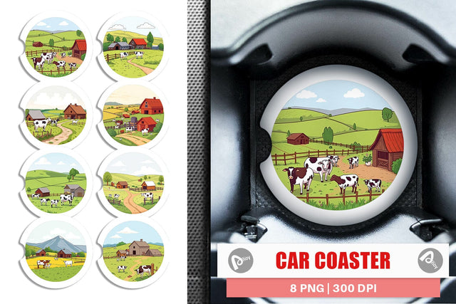 Car Coaster Dairy Farm Scene Sublimation artnoy 