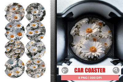 Car Coaster Daisies Flower Pattern Sublimation artnoy 