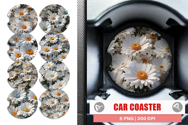 Car Coaster Daisies Flower Pattern Sublimation artnoy 