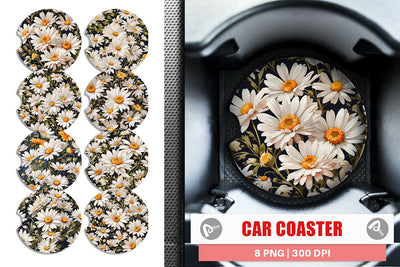 Car Coaster Daisies Pattern Sublimation artnoy 