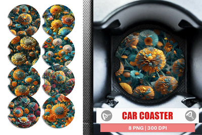 Car Coaster Dandelions Flower Pattern Sublimation artnoy 
