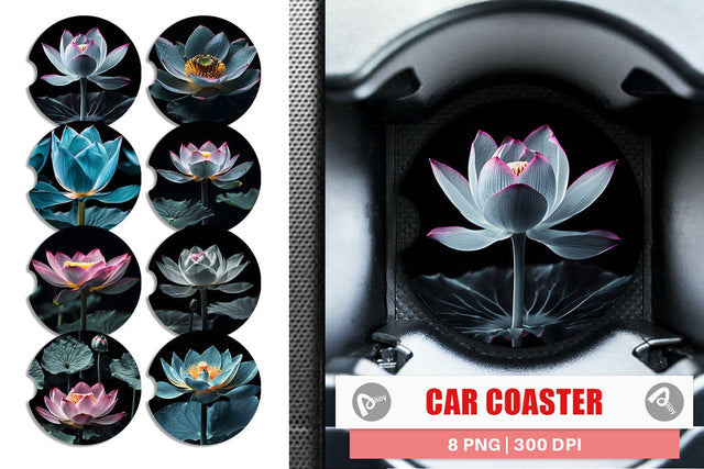 Car Coaster Dark Lotus Flower Sublimation artnoy 