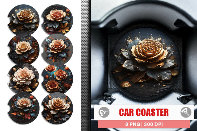 Car Coaster Dark Rose flower Sublimation artnoy 