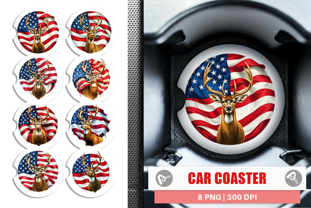 Car Coaster Deer 4th of July Sublimation artnoy 