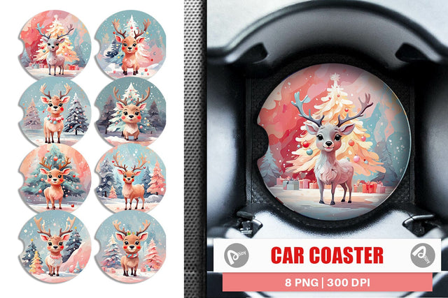 Car Coaster Deer Christmas Painting Sublimation artnoy 