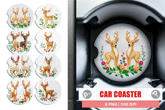 Car Coaster Deer Embroidery Sublimation artnoy 