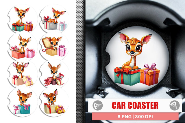 Car Coaster Deer Fawn Gift Sublimation artnoy 
