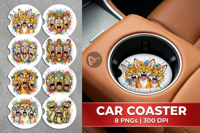 Car Coaster Desert Animal Heat Hysteria Ink Sketch Sublimation artnoy 