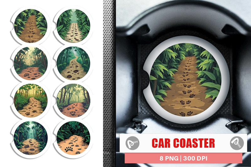 Car Coaster Dino Tracks in Jungle Sublimation artnoy 