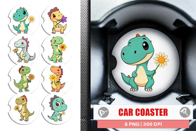 Car Coaster Dino with Flower Sublimation artnoy 
